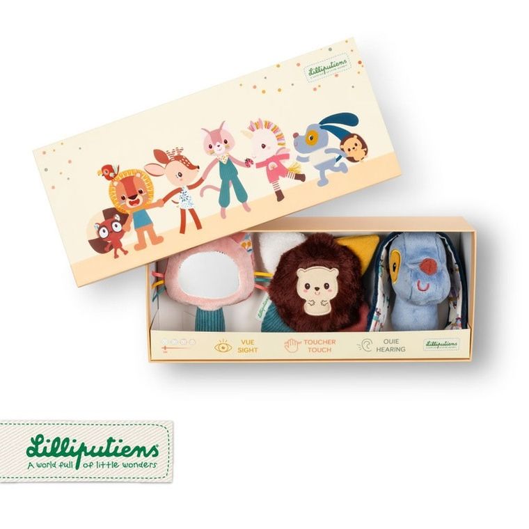 Lilliputiens, Piesek Jules, zestaw rozwijający zmysły, multisensoryczny, 0m+