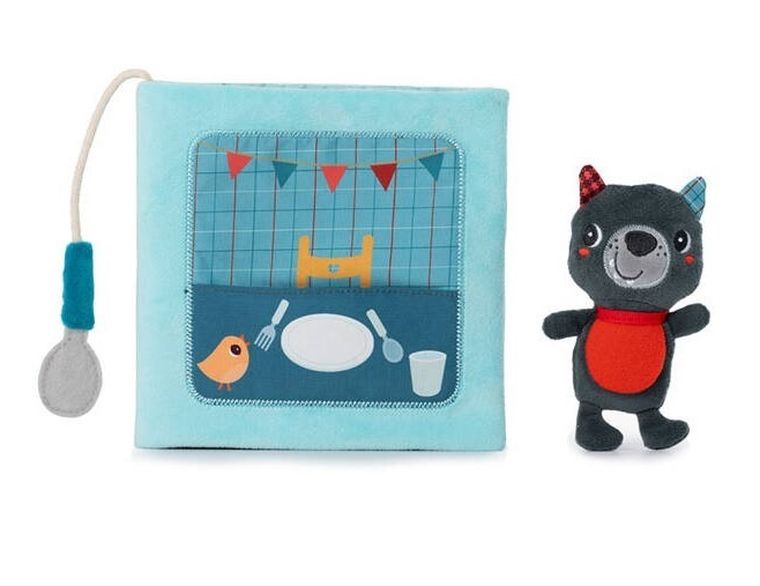 Lilliputiens, Smacznego! Wilk Louis, książeczka aktywizująca z mini-przytulanką, 12m+