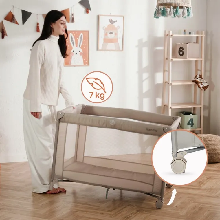 Lionelo, Amelie, kompaktowe łóżeczko turystyczne, beige sand