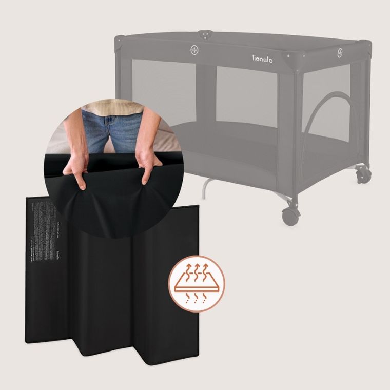 Lionelo, Amelie, kompaktowe łóżeczko turystyczne, black carbon