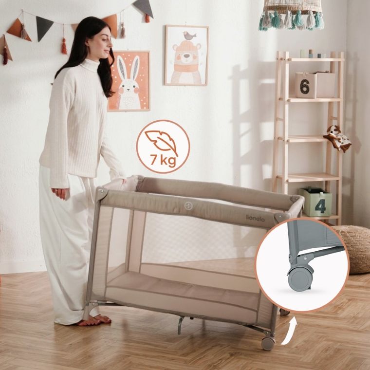 Lionelo, Amelie, kompaktowe łóżeczko turystyczne, grey concrete