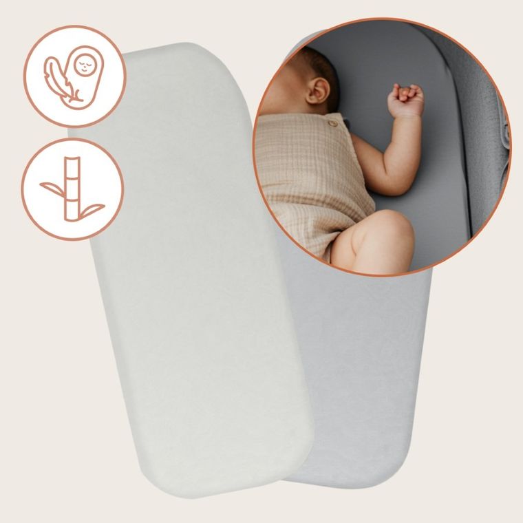 Lionelo, bambusowe prześcieradło z gumką, biały/szary, 28-70 cm, 2 szt.