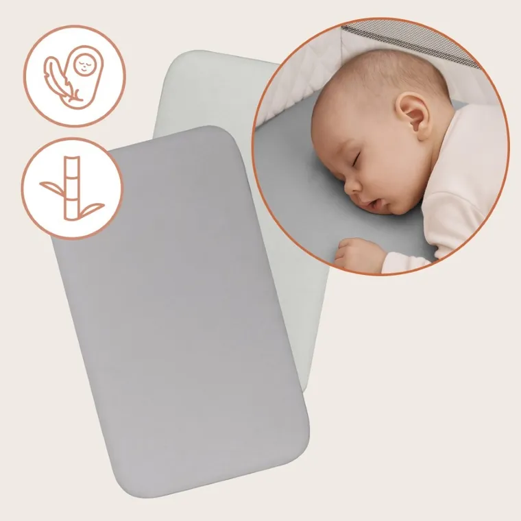 Lionelo, bambusowe prześcieradło z gumką, biały/szary, 42-80 cm, 2 szt.