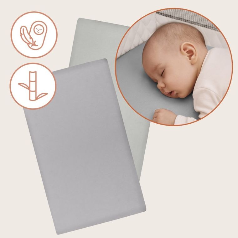 Lionelo, bambusowe prześcieradło z gumką, biały/szary, 60-118 cm, 2 szt.