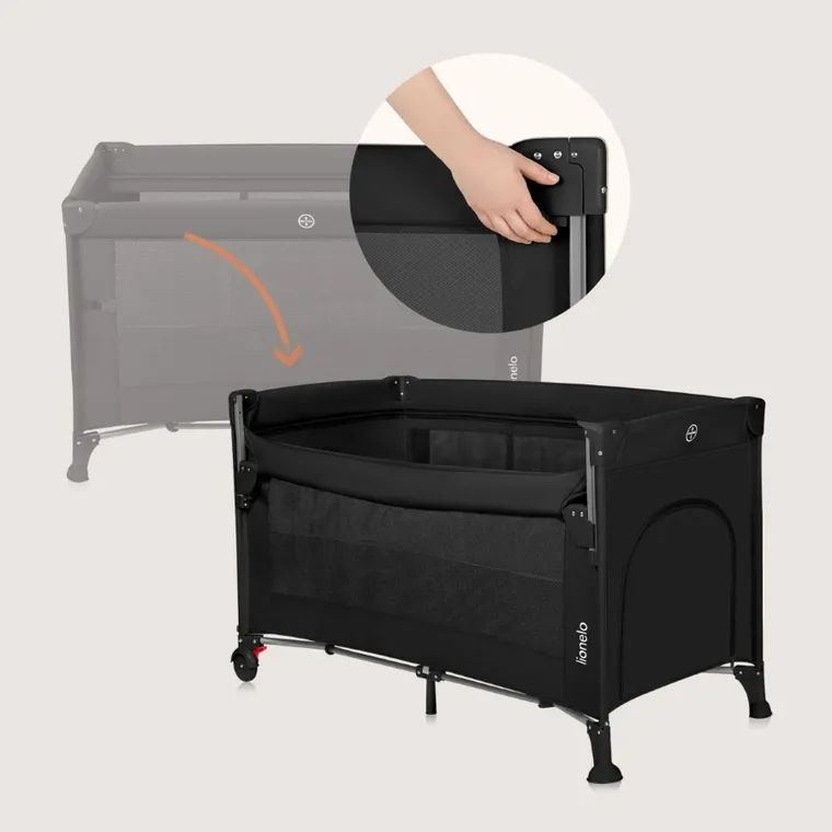 Lionelo, Ellen, łóżeczko turystyczne z funkcją dostawki, 3w1, black