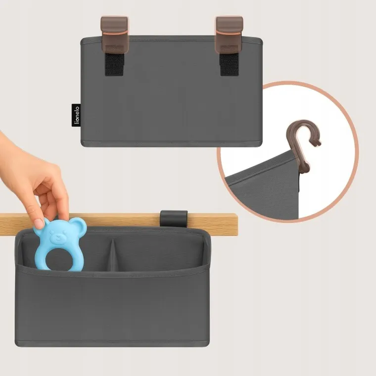 Lionelo, Sidepocket, organizer do łóżeczka, mały, grey