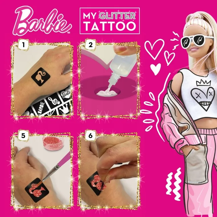 Lisciani, Barbie, My Glitter Tattoo, brokatowe tatuaże, zestaw kreatywny