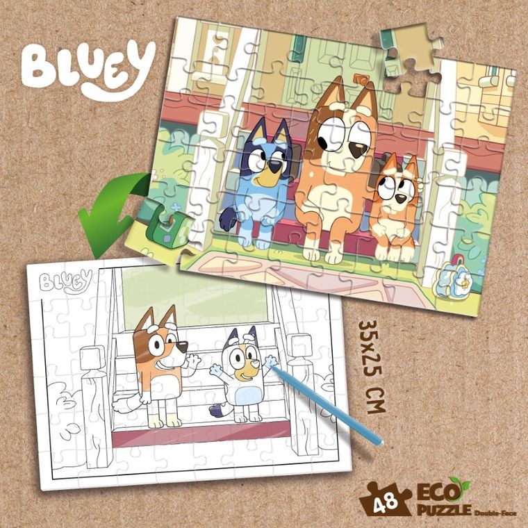 Lisciani, Bluey, Eko, puzzle dwustronne, 48 elementów