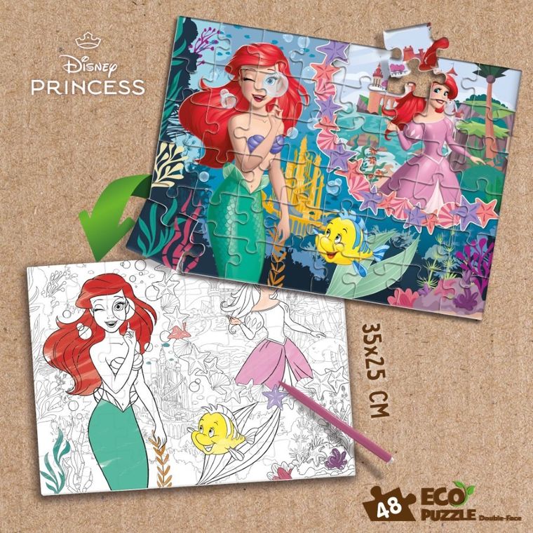 Lisciani, Księżniczki Disneya, Eko, puzzle dwustronne, Arielka, 48 elementów