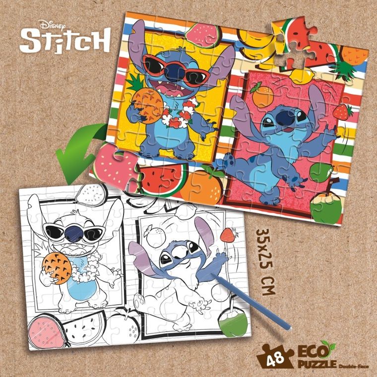 Lisciani, Lilo i Stitch, Eko, puzzle dwustronne, 48 elementów