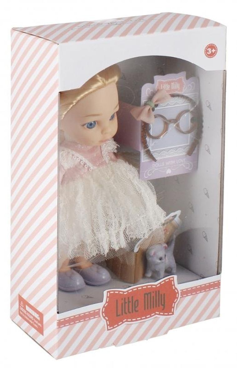 Little Milly, lalka z akcesoriami i kotkiem, 15 cm