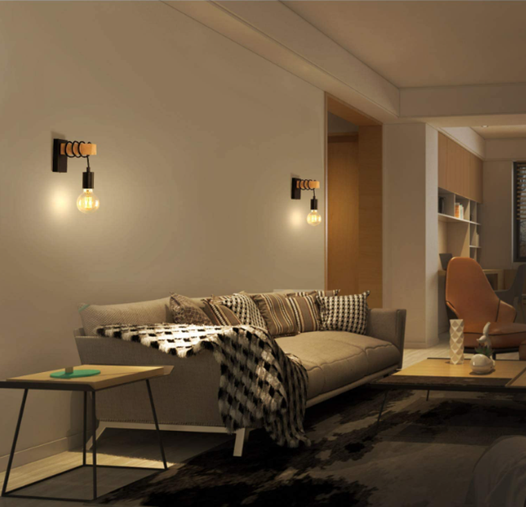 Loft, kinkiet ścienny, lampa ścienna, czarno-drewniany