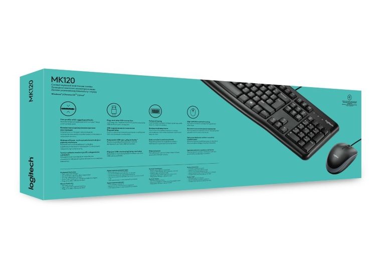 Logitech, zestaw, klawiatura membranowa, mysz optyczna, 1000 dpi, MK120, 920-002562, USB 2.0, US, czarny