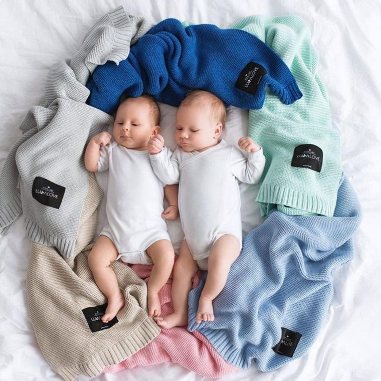 LullaLove, całoroczny koc bambusowy, skandynawski splot, milk coffee, 80-100 cm