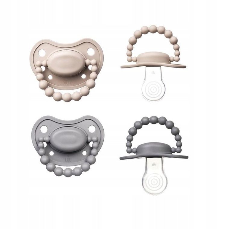 Luu Kids, zestaw: smoczek, Sand Storm + Lovely Gray, 3-6 m, 2 szt.