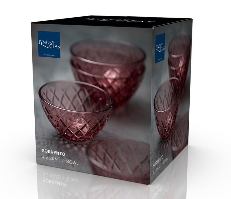 Lyngby Glas, miska Sorrento, 12 cm, 4 szt., różowa