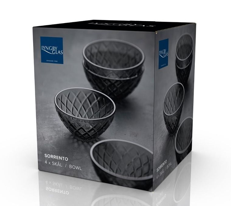 Lyngby Glas, miska Sorrento, 12 cm, 4 szt., szara