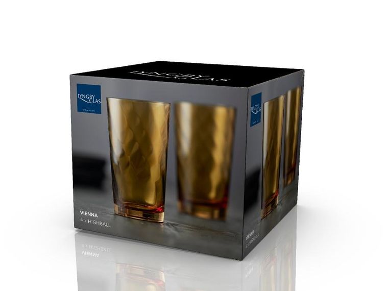 Lyngby Glas, Vienna, szklanki wysokie, bursztynowe, 400 ml, 4 szt.