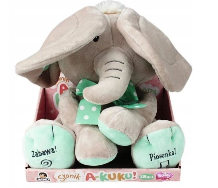 Madej, Słonik, A Kuku, maskotka interaktywna, beżowo-miętowy, 24 cm