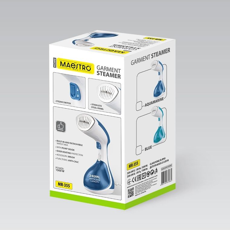 Maestro, parownica do ubrań, 1500W, akwamaryna, MR-355