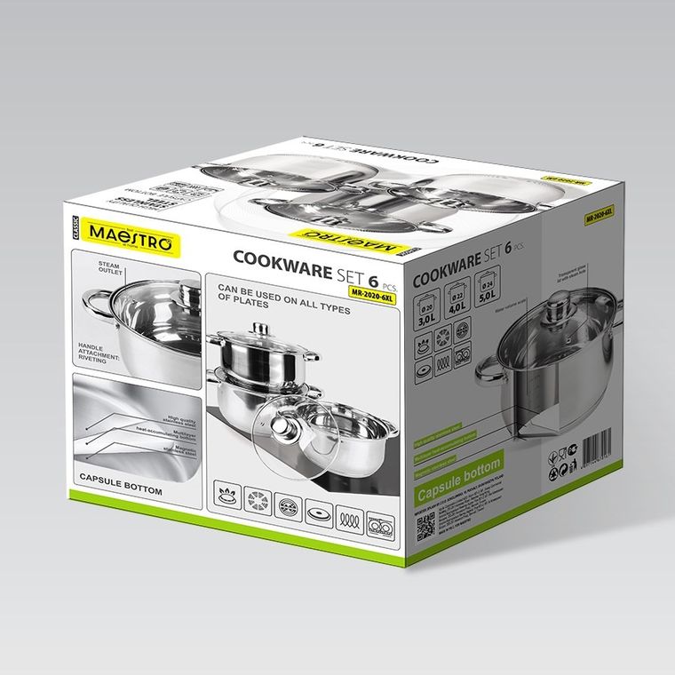 Maestro, zestaw garnków, 6 elementów, MR-2020-6XL