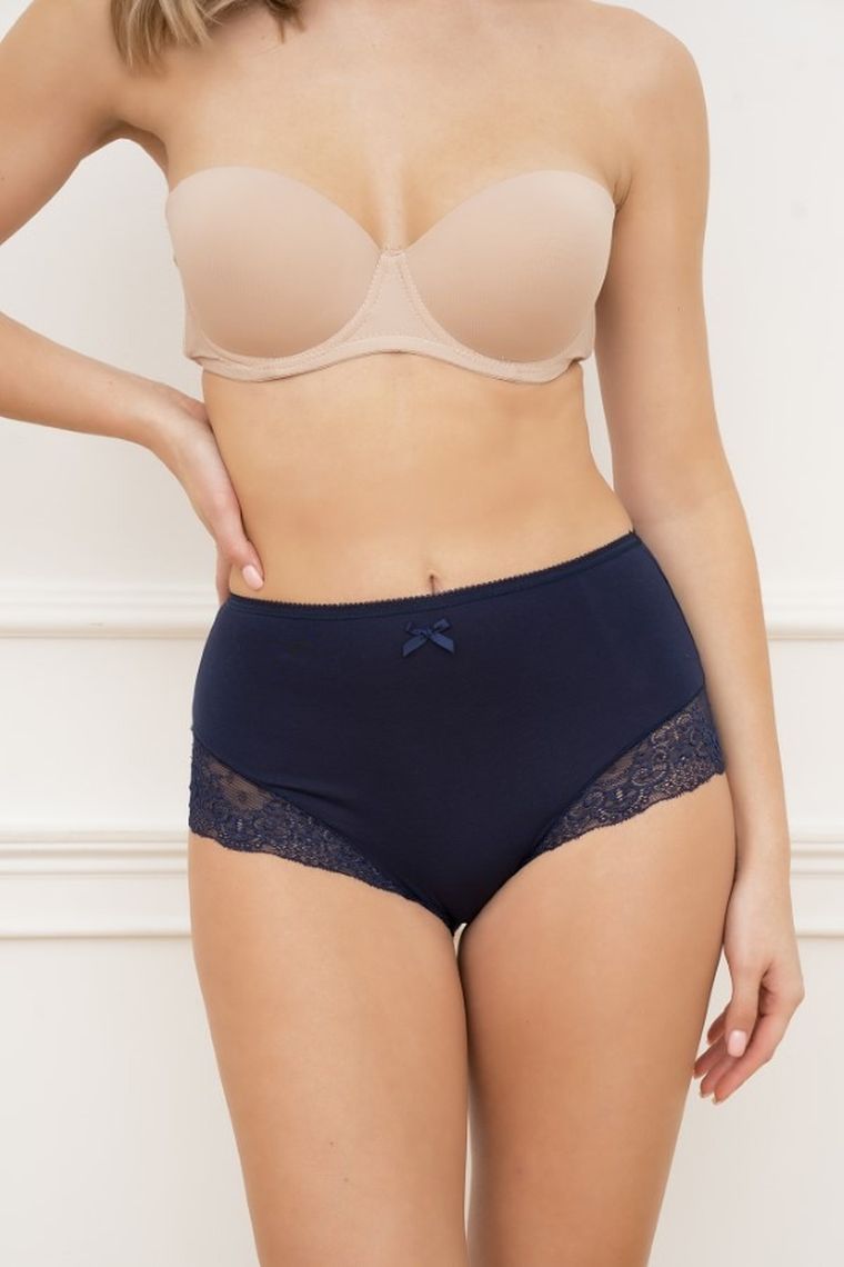 Majtki figi damskie z wysokim stanem, granatowe, Galaktyka, Italian Fashion