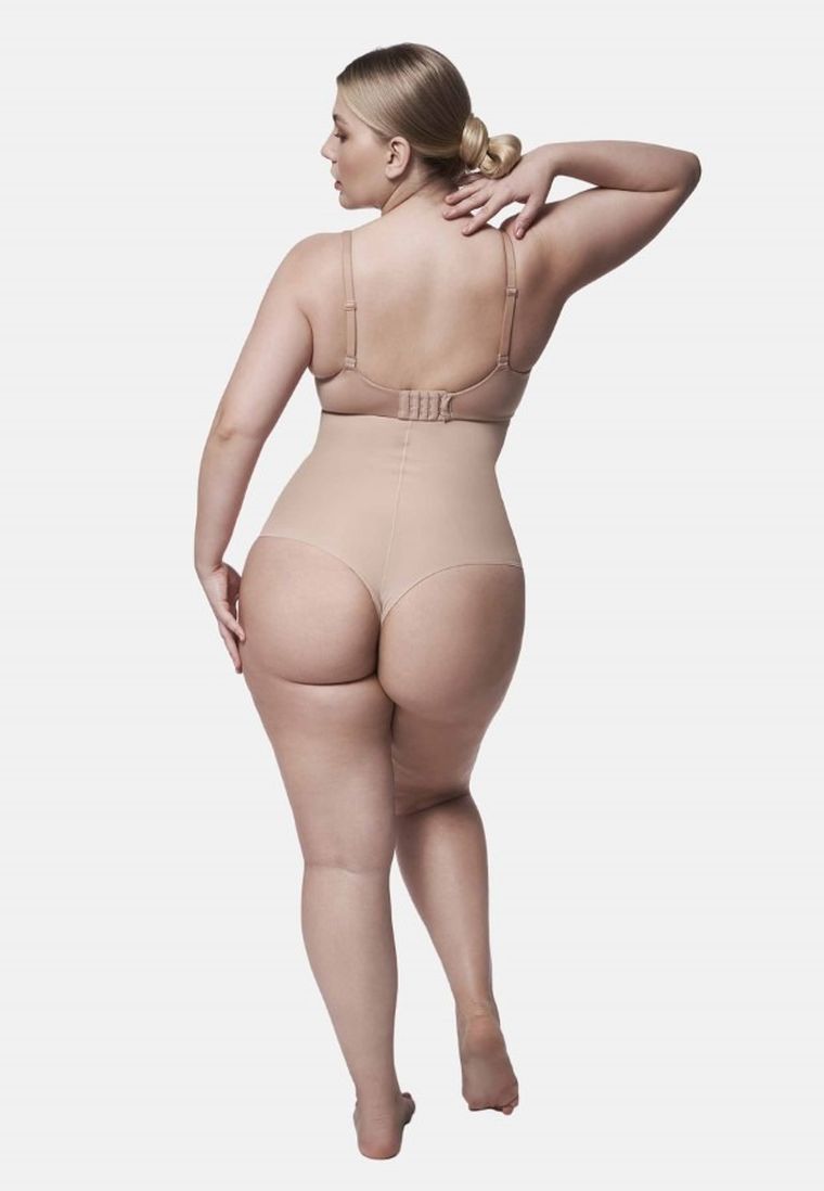 Majtki stringi damskie z wysokim stanem, beżowe, Julimex