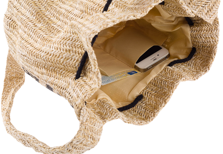 Mała, słomiana torebka worek z pomponami, idealna na lato, Cavaldi