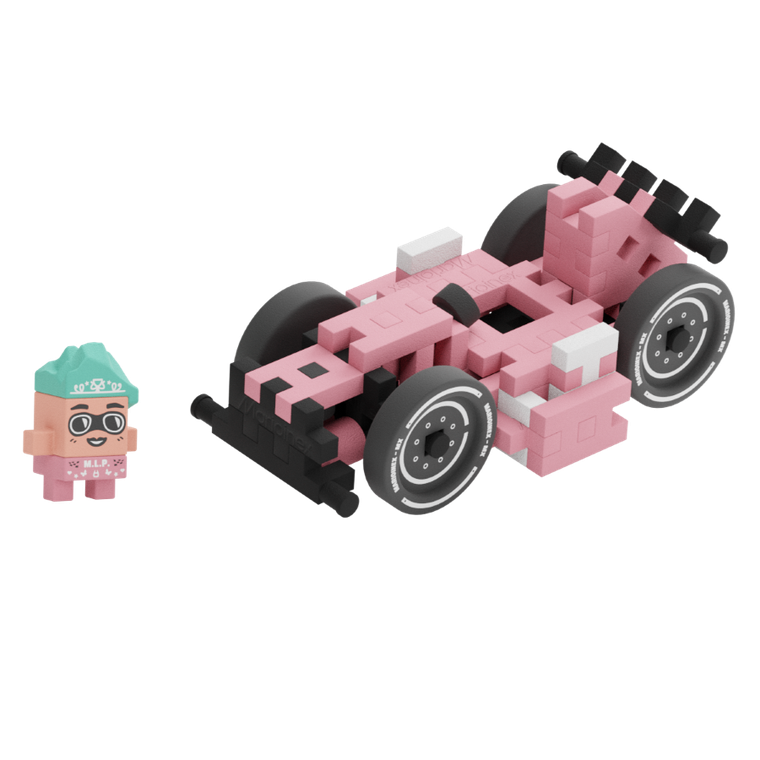 Marioinex, Mini Waffle, Cars, Pink Race Car, klocki konstrukcyjne, 50 elementów