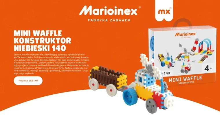Marioinex, Mini Waffle, Konstruktor, klocki konstrukcyjne, 140 elementów