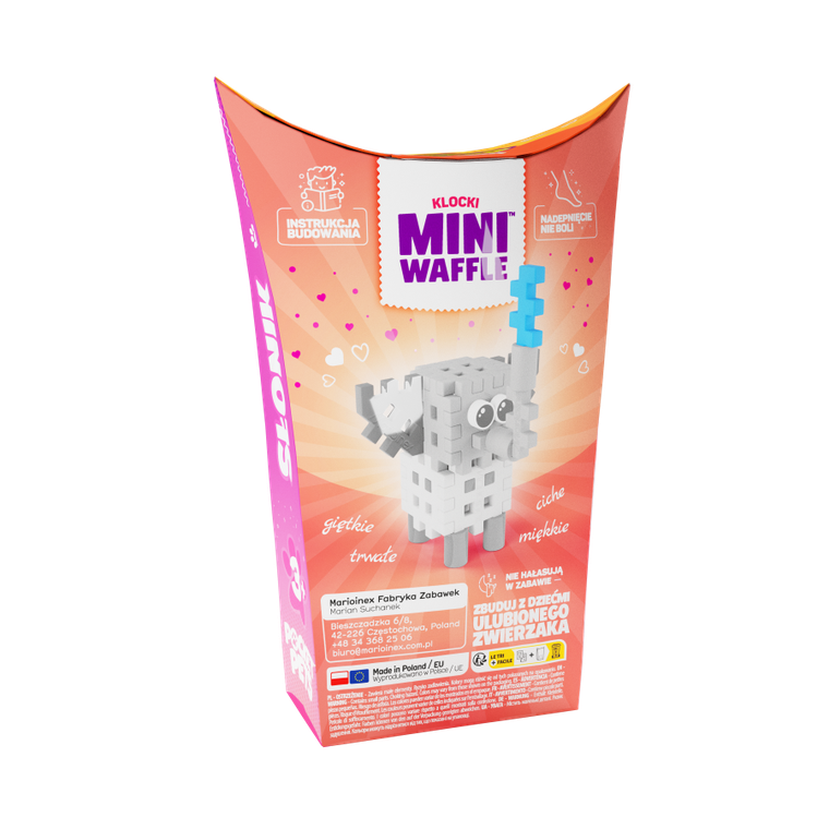Marioinex, Mini Waffle, Pocket Pets, Słoń, klocki konstrukcyjne, 25 elementów