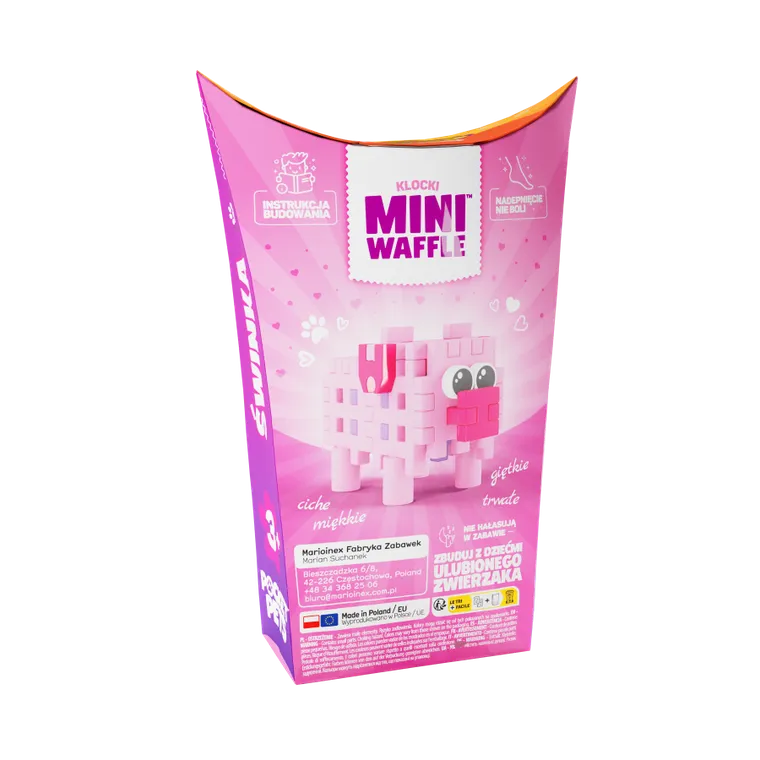 Marioinex, Mini Waffle, Pocket Pets, Świnka, klocki konstrukcyjne, 25 elementów