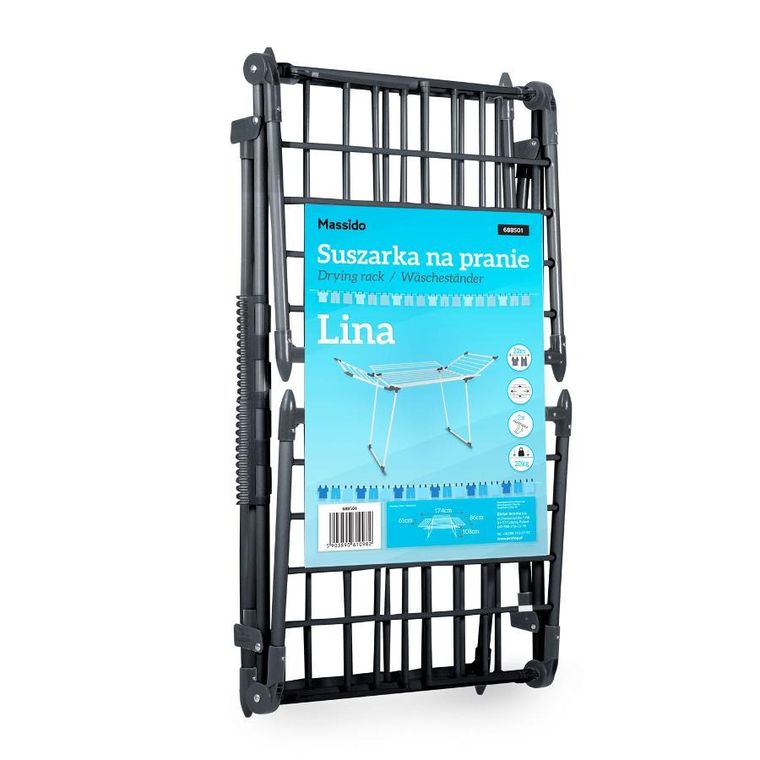 Massido, Lina, suszarka na pranie stojąca rozkładana, czarna, 22 mb