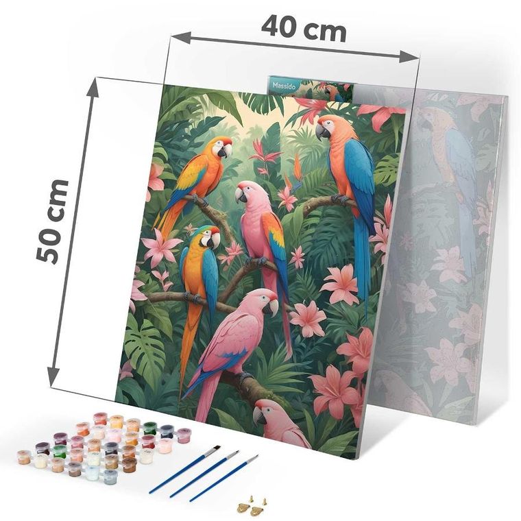 Massido, obraz do malowania po numerach, Papugi, 40-50 cm