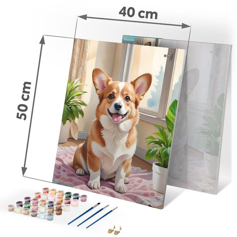 Massido, obraz do malowania po numerach, Piesek Corgi, 40-50 cm