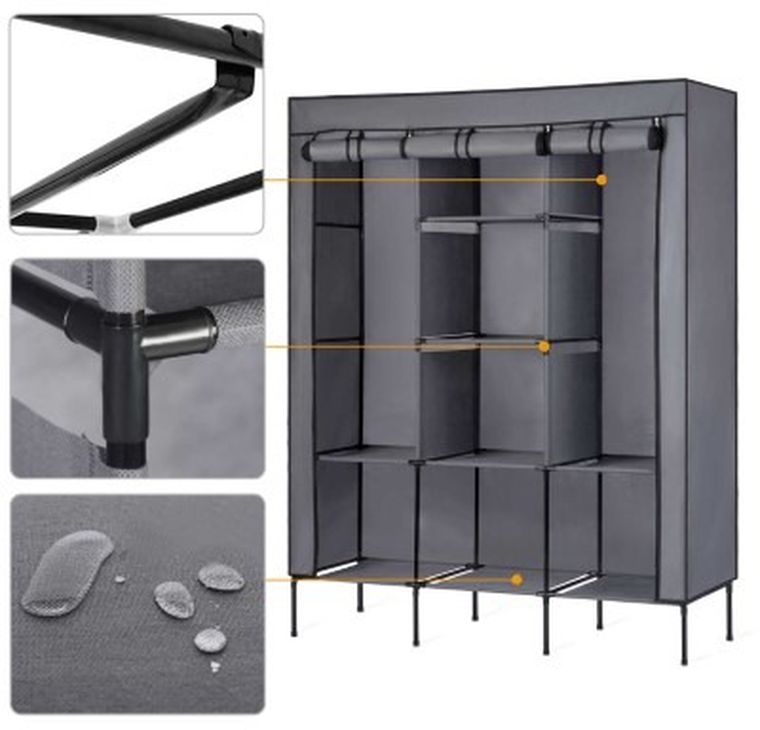 Massido, szafa tekstylna, 130-45-175 cm, grafitowa