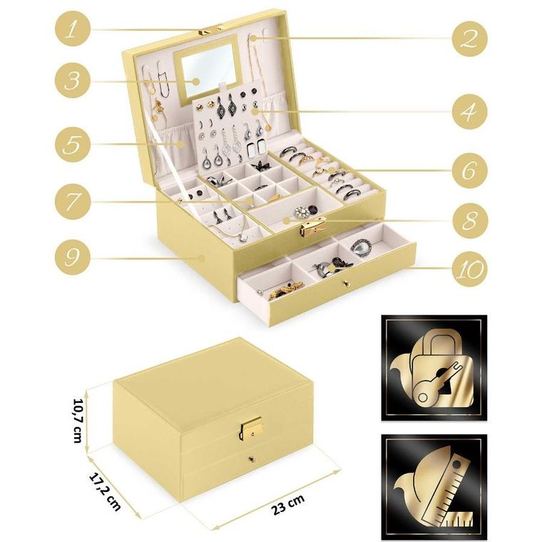 Massido, szkatułka na biżuterię, złota