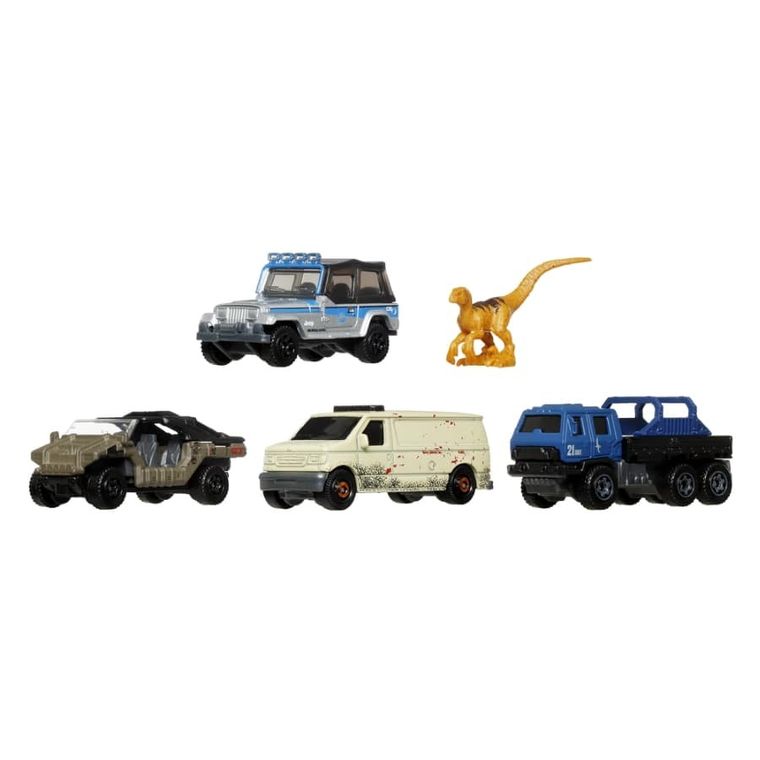 Matchbox, Jurassic World, Samochodziki i dinozaur, 5-pak zabawek, 1 szt.