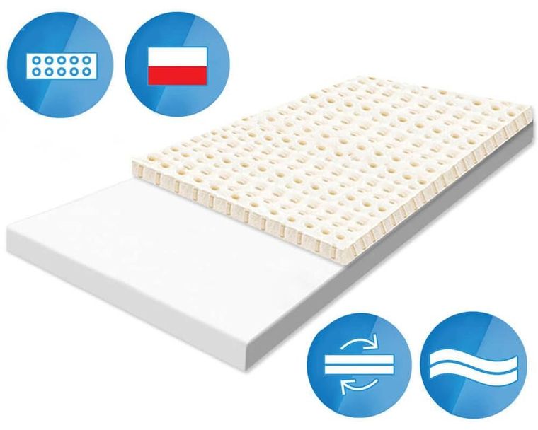 Materace z Gór, Top Flexi Latti, materac elastyczny, nawierzchniowy, lateksowy, bez pokrowca, 80-130-8 cm