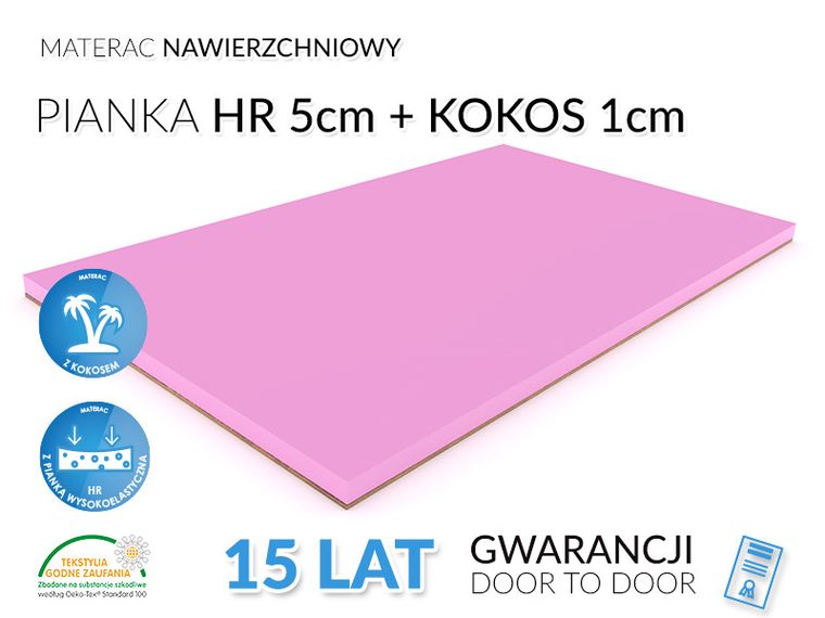 Materace z Gór, Top Hard Hr, materac wzmacniający, nawierzchniowy, wysokoelastyczny, bez pokrowca, 70-160-4 cm