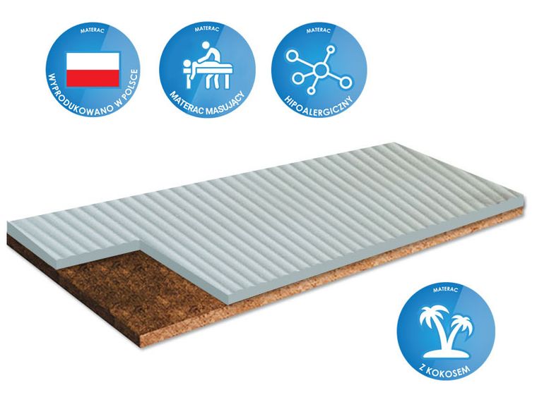 Materace z Gór, Top Kokos Zone Light, materac stabilny, nawierzchniowy, kokosowy, bez pokrowca, 70-220-4 cm