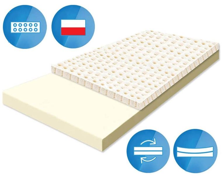 Materace z Gór, Top Standard Latti, materac higieniczny, nawierzchniowy, lateksowy, bez pokrowca, 80-220-8 cm