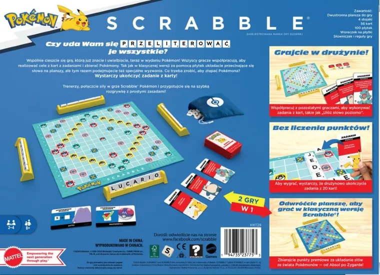 Mattel, Scrabble Pokemon, gra towarzyska w polskiej wersji językowej