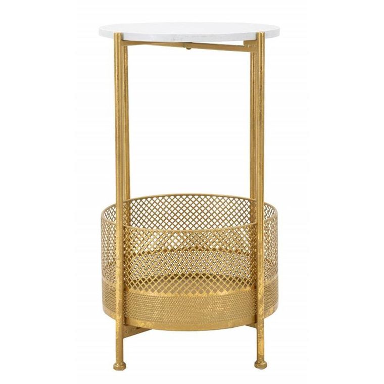 Mauro Ferretti, stolik kawowy z koszem, złoty stelaż, Ø 35 cm