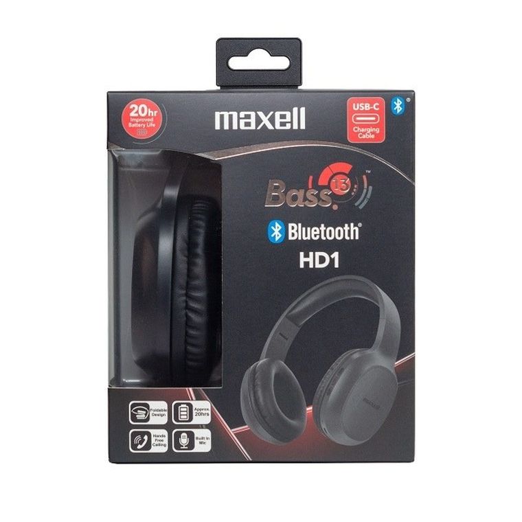 Maxell, słuchawki bezprzewodowe bluetooth hd1 bass, USB c