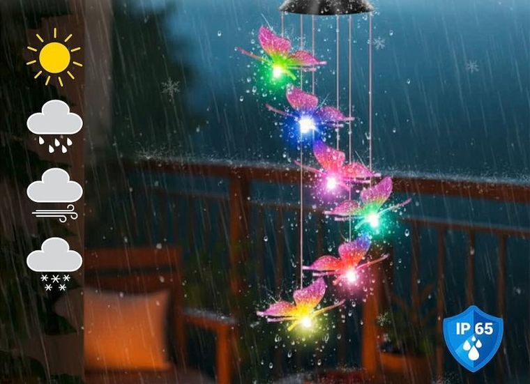 Maximex, lampa solarna wisząca, motyle LED, dzwonek wietrzny, 78 cm