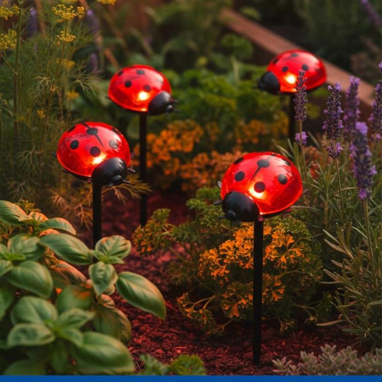 Maximex, lampki ogrodowe solarne, biedronki LED, 14 cm, 4 szt.