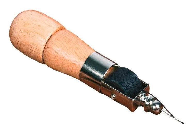 Maximex, szydło do szycia ręcznego z drewnianą rączką, 2 zapasowe szpulki