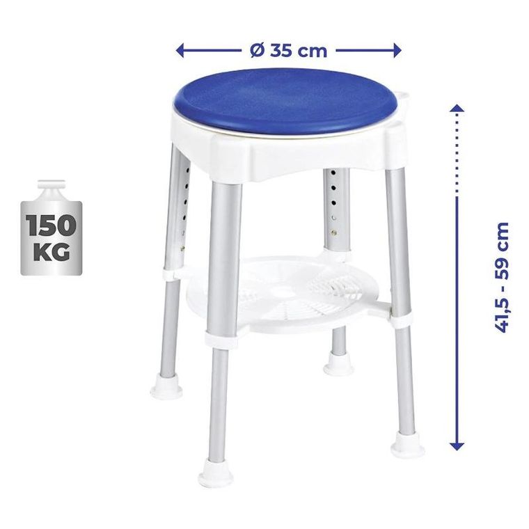 Maximex, taboret pod prysznic, obrotowe siedzisko, wysokość 41,5-59 cm