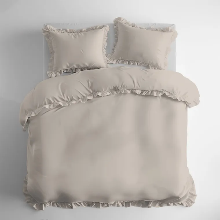 Mayamoo, pościel 3-częściowa z falbaną, beżowa, 160-200 cm